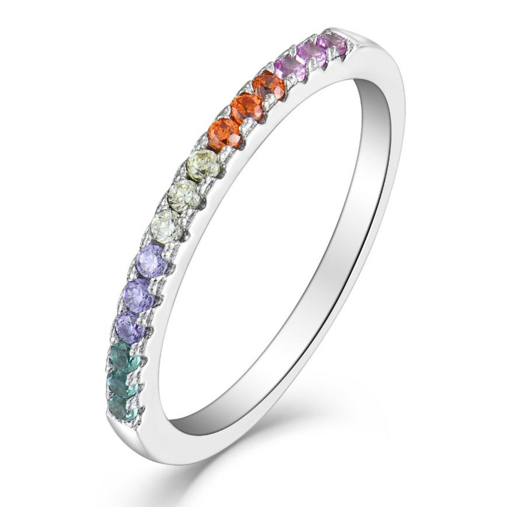 925 Sterling Silver Rainbow Engagement Ring