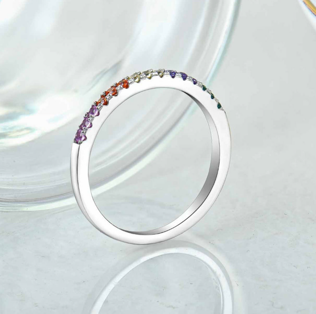 925 Sterling Silver Rainbow Engagement Ring