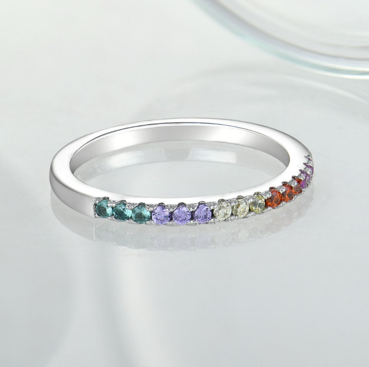 925 Sterling Silver Rainbow Engagement Ring