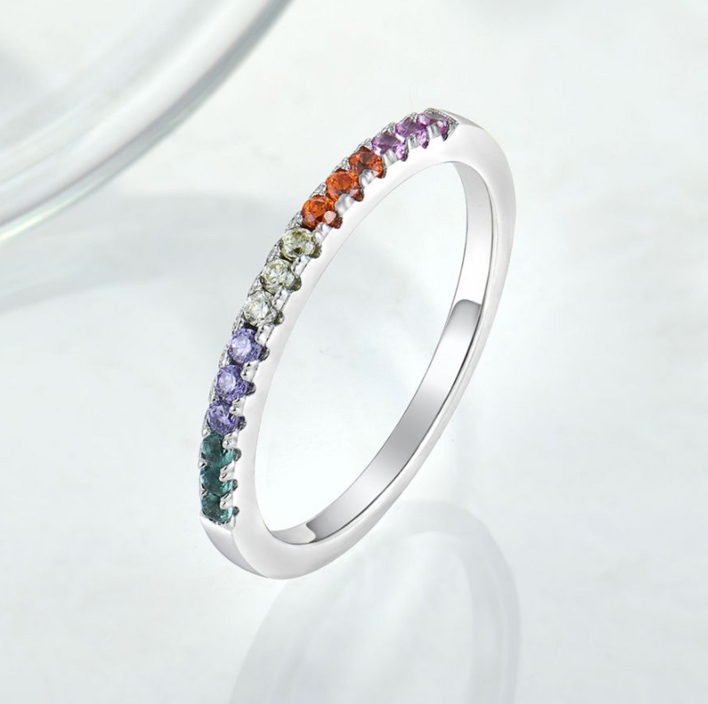 925 Sterling Silver Rainbow Engagement Ring