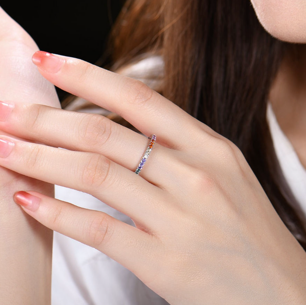 925 Sterling Silver Rainbow Engagement Ring