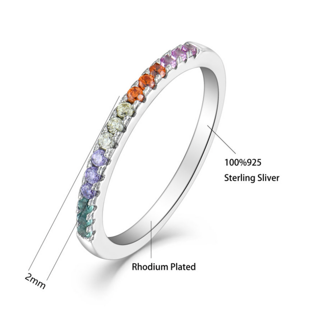 925 Sterling Silver Rainbow Engagement Ring